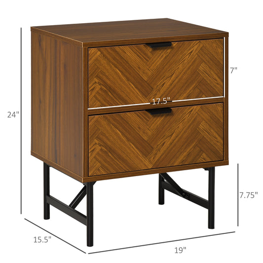 Bedside Table Night Stand, End Side Table Dresser Storage with 2 Drawers for Bedroom, Living Room, Walnut Brown - Gallery Canada