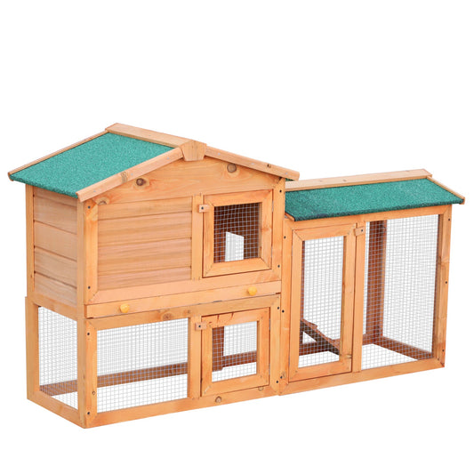 Two-Level Rabbit Hutch Small Animal House Pet Bunny Cage Home w/ Outdoor Run Water &; UV Resistant Roof Access Ramp Natural Finish Guinea Pig Bunny Hamster Habitat - Gallery Canada