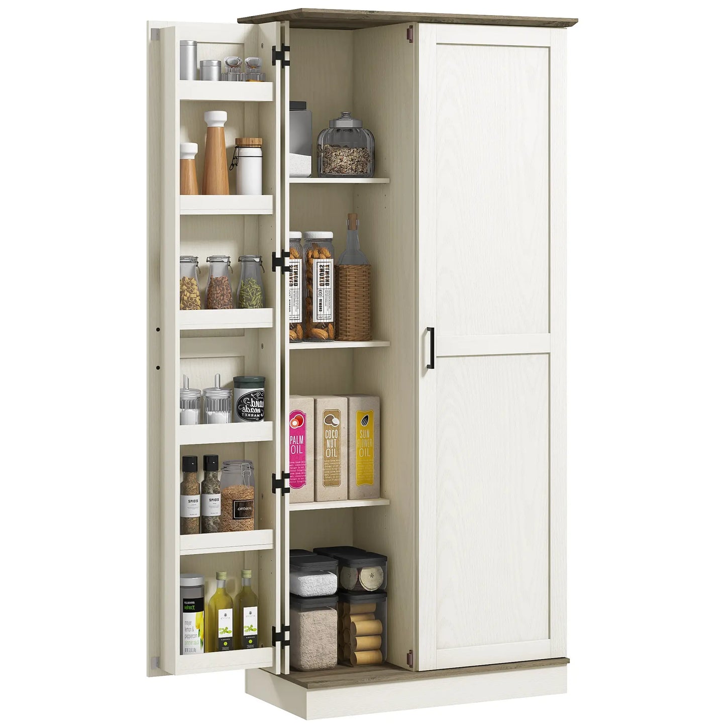 70" Tall Kitchen Pantry Cabinet, Adjustable Shelves, Cream White Kitchen Pantry Cabinets at Gallery Canada