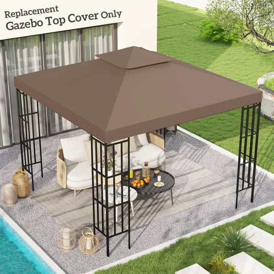10' x 10' Square 2-Tier Gazebo Canopy Cover, Outdoor Garden Sun Shade, Coffee Gazebo Canopy Replacement Coffee at Gallery Canada