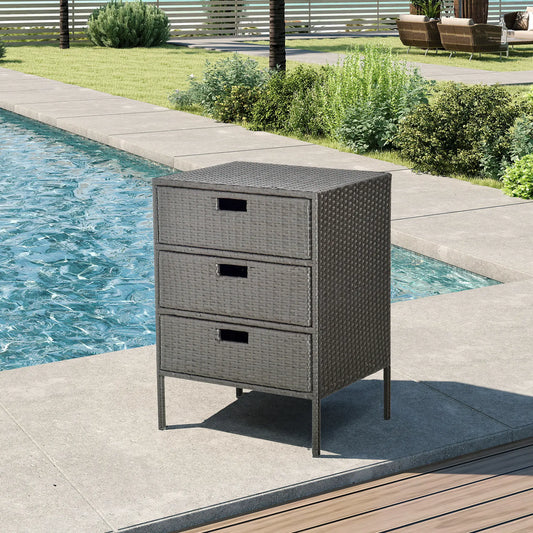 32" Rattan Patio Organizer, 3 Drawers, Outdoor Garden Storage Patio Storage Boxes Brown at Gallery Canada