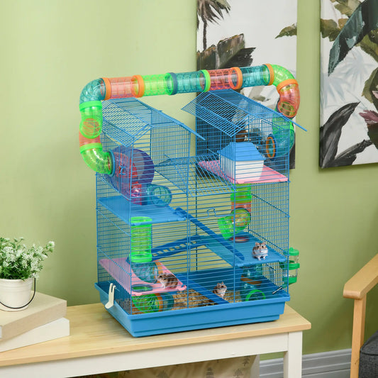 18.5" Hamster Cage, 5 Tiers, Tunnel Tube System, Exercise Wheel, Water Bottle, Blue Hamster Cages Blue at Gallery Canada