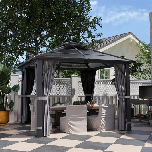 10' x 10' Hardtop Gazebo, 7mm Double Polycarbonate Roof, Netting, Curtains Gazebos at Gallery Canada