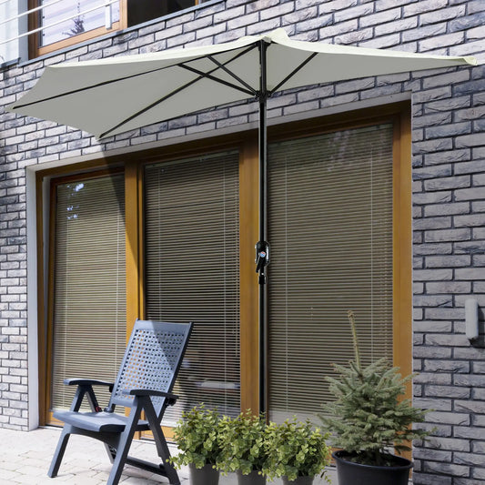 9ft Half Round Patio Umbrella, Waterproof Sun Shade, 5 Ribs, Beige Sun Umbrellas Cream at Gallery Canada