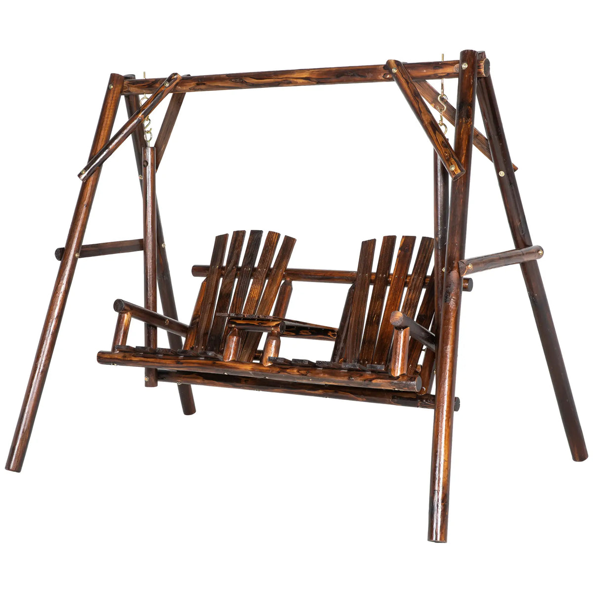 Wooden A-Frame Porch Swing, 2-Seat, Rustic Patio Bench, With Table Patio Swings with Stand at Gallery Canada