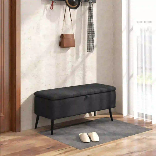 40" Ottoman with Storage, Linen Upholstered Bench, Dark Grey Storage Ottomans & Benches Dark Grey at Gallery Canada