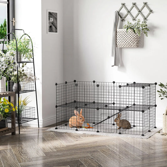 40 Pcs Small Animal Cage, Bunny Hutch, Portable Metal Wire with Ramps, Black Houses & Habitats Black at Gallery Canada