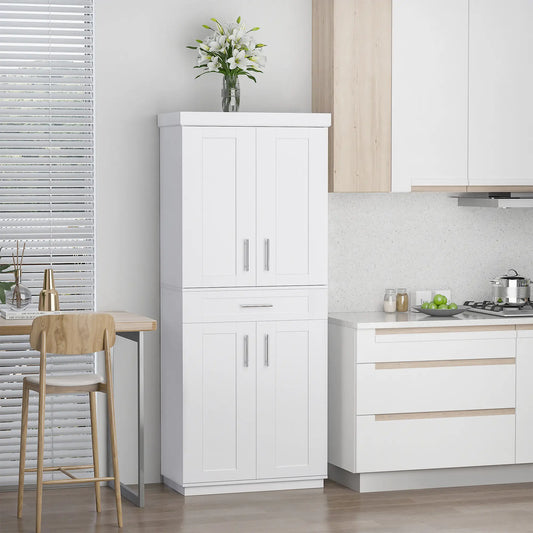 72" Storage Cabinet, Kitchen Pantry with 4 Doors, Drawer, 3 Shelves, White Kitchen Pantry Cabinets White at Gallery Canada
