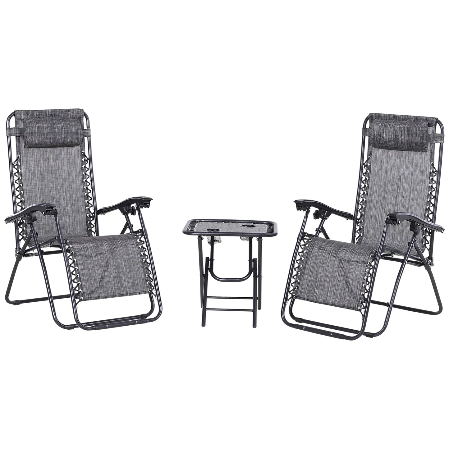 Zero Gravity Chair Set of 2, Patio Chair with Side Table, Dark Grey Lounger Chairs at Gallery Canada