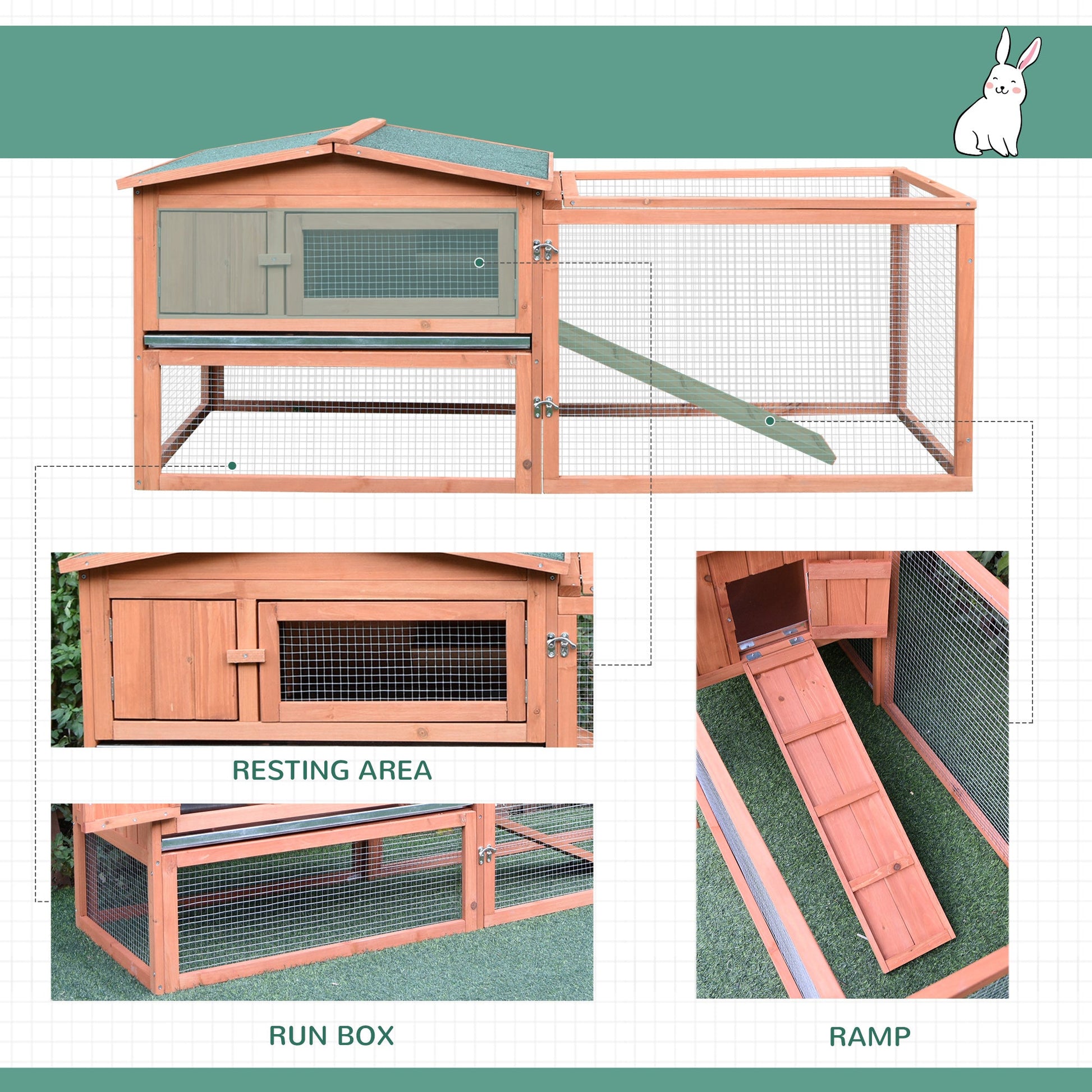 Wooden Rabbit Hutch Cage Bunny House Chicken Coop Habitats with Run at Gallery Canada