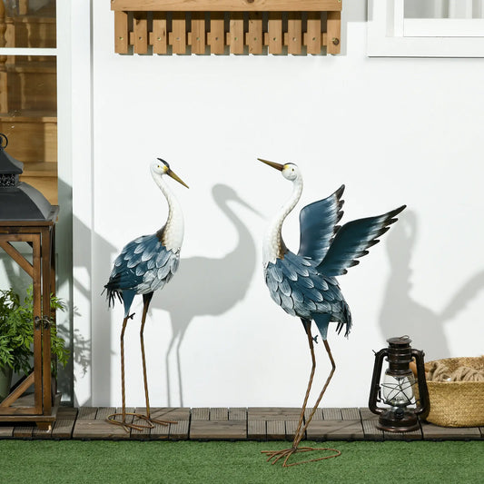 Set of 2 Garden Sculptures, Heron Statues, 29" & 27.5", Blue Garden Decor Blue, White at Gallery Canada