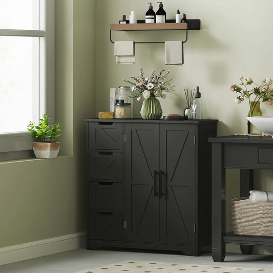 Farmhouse Bathroom Floor Cabinet, Adjustable Shelf, Black Bathroom Cabinets Black at Gallery Canada