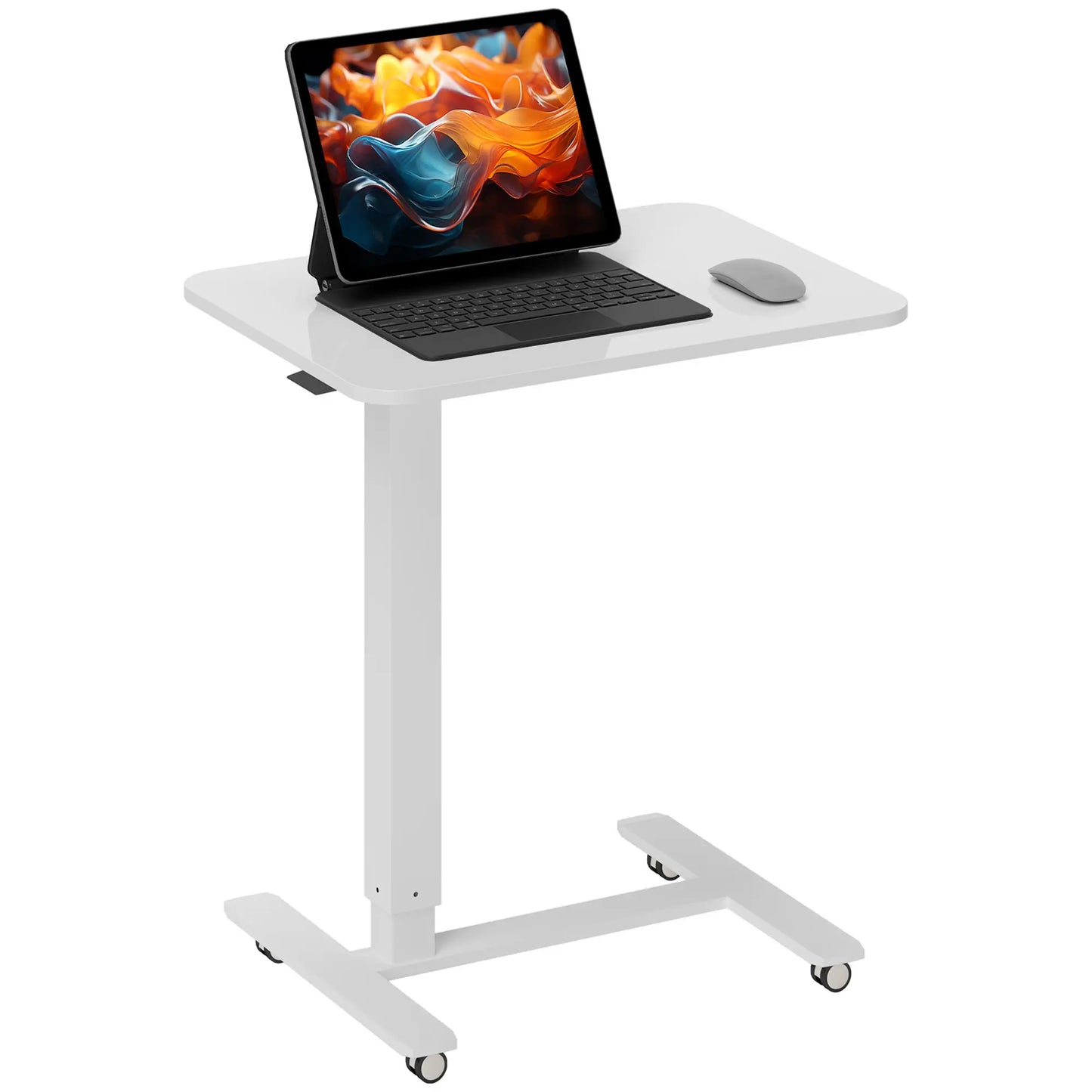 Adjustable Height Standing Desk, Mobile with Wheels, 43 Inch, White Office Desks & Work Stations at Gallery Canada