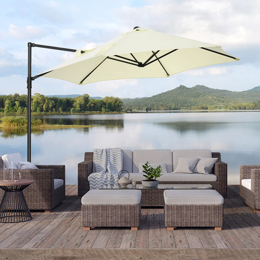 8.5FT Offset Patio Umbrella, 360° Rotation, Cantilever Sun Shade, Beige Cantilever Umbrellas Beige at Gallery Canada