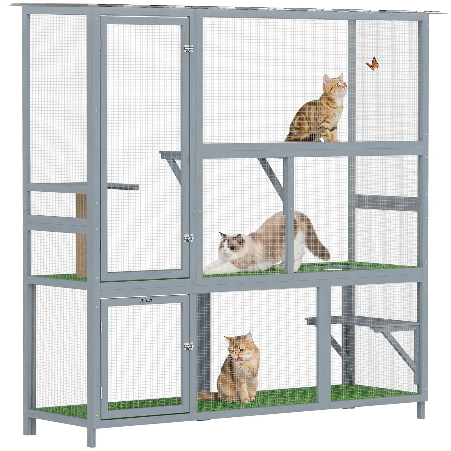 Wooden Catio, 77"H Cat House With Roof, Platforms, Scratching Post Outdoor Cat Enclosures at Gallery Canada