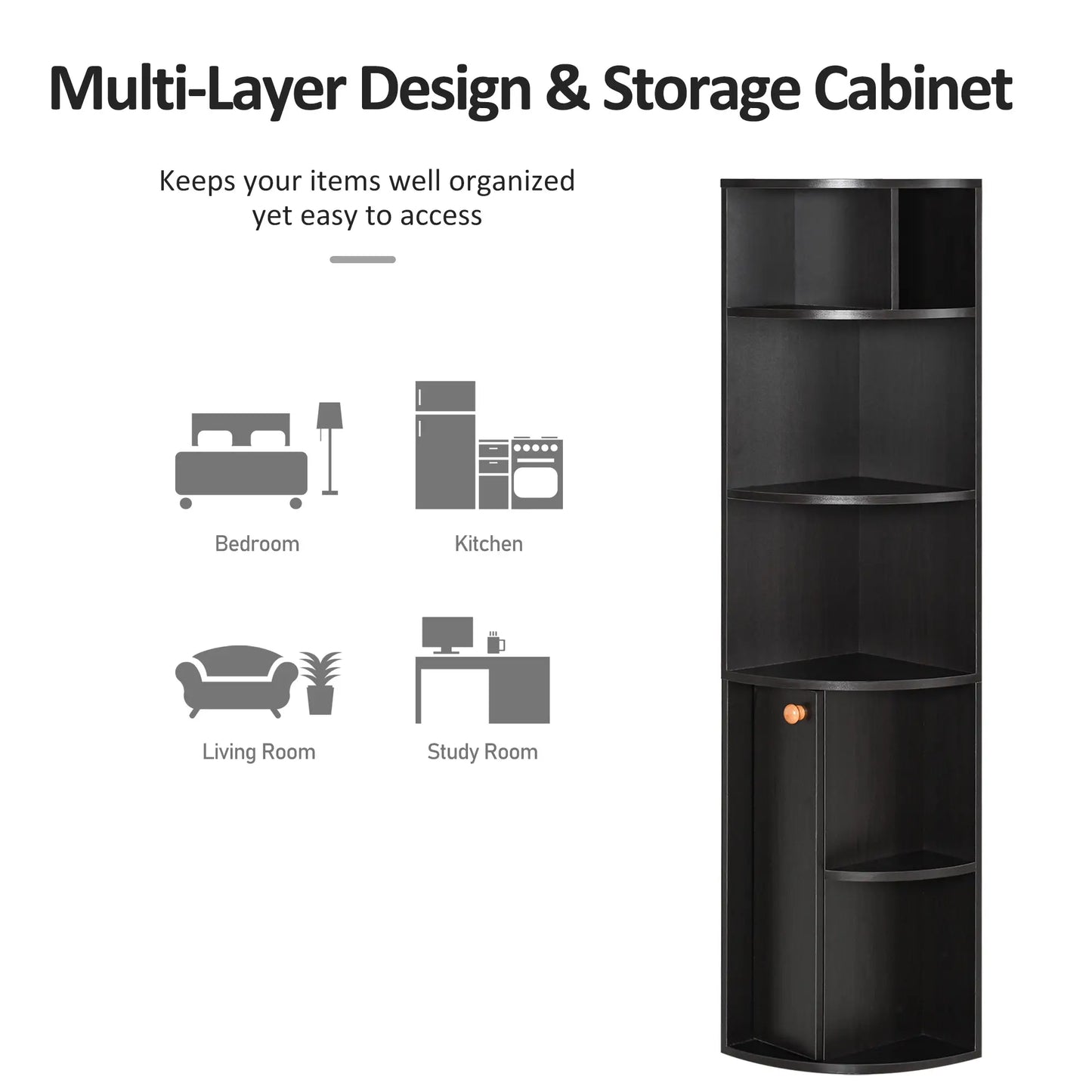 5-Tier Corner Bookcase, Storage Bookshelf, Open Compartments, Cabinet, Black Bookcases With Doors at Gallery Canada