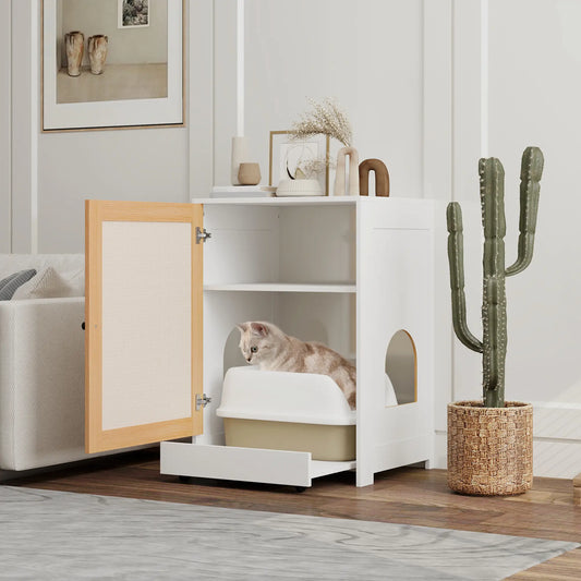 Hidden Cat Litter Box Enclosure, Pull-Out Tray, Storage Cabinet, Scratching Mat, Oak Cat Litter Box Enclosures White, Oak at Gallery Canada