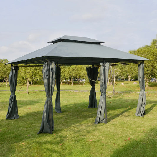 13'L x 10'W x 8.7'H Patio Gazebo, 2-Tiers Garden Canopy, Grey Gazebos Grey at Gallery Canada