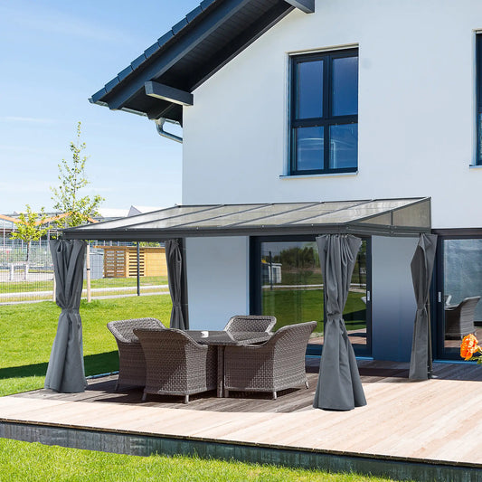 10' x 13' Hardtop Pergola, PC Roof Gazebo, Sun Shelter with Curtains Pergolas Grey at Gallery Canada