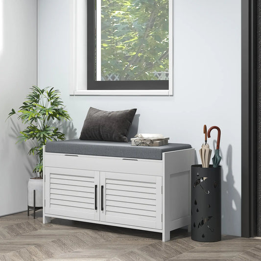 Entryway Bench with Cushion, Hidden Storage, 35.4", White Shoe Storage Cabinets & Racks White, Grey at Gallery Canada
