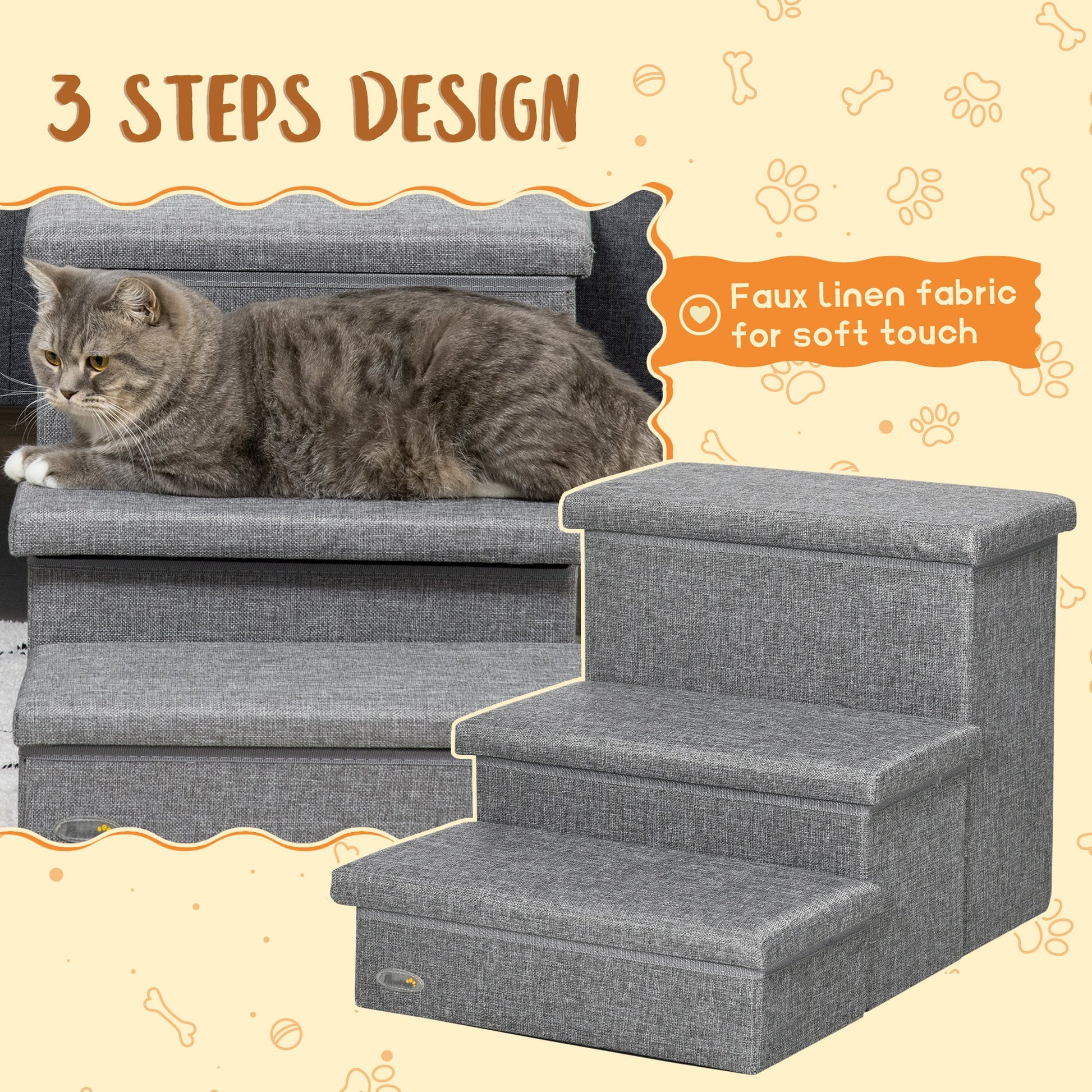 Dog Stairs, 3-Tier Dog Steps for High Bed Couch with Storage Box, Portable Dog Ramp Home Ladder for Small Cat and Dog at Gallery Canada