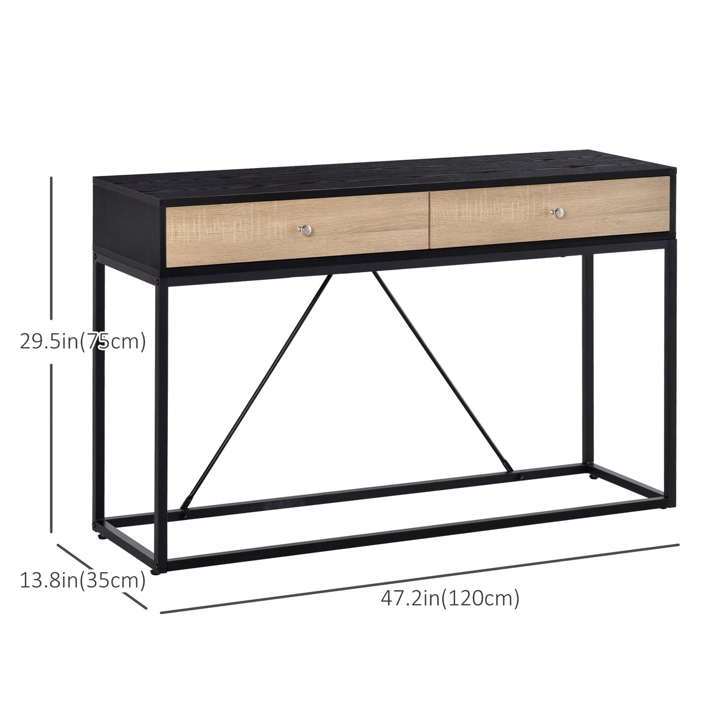 Console Table, Hallway Table with 2 Drawers, Steel Frame Sofa Table for Entrance and Living Room, Black at Gallery Canada