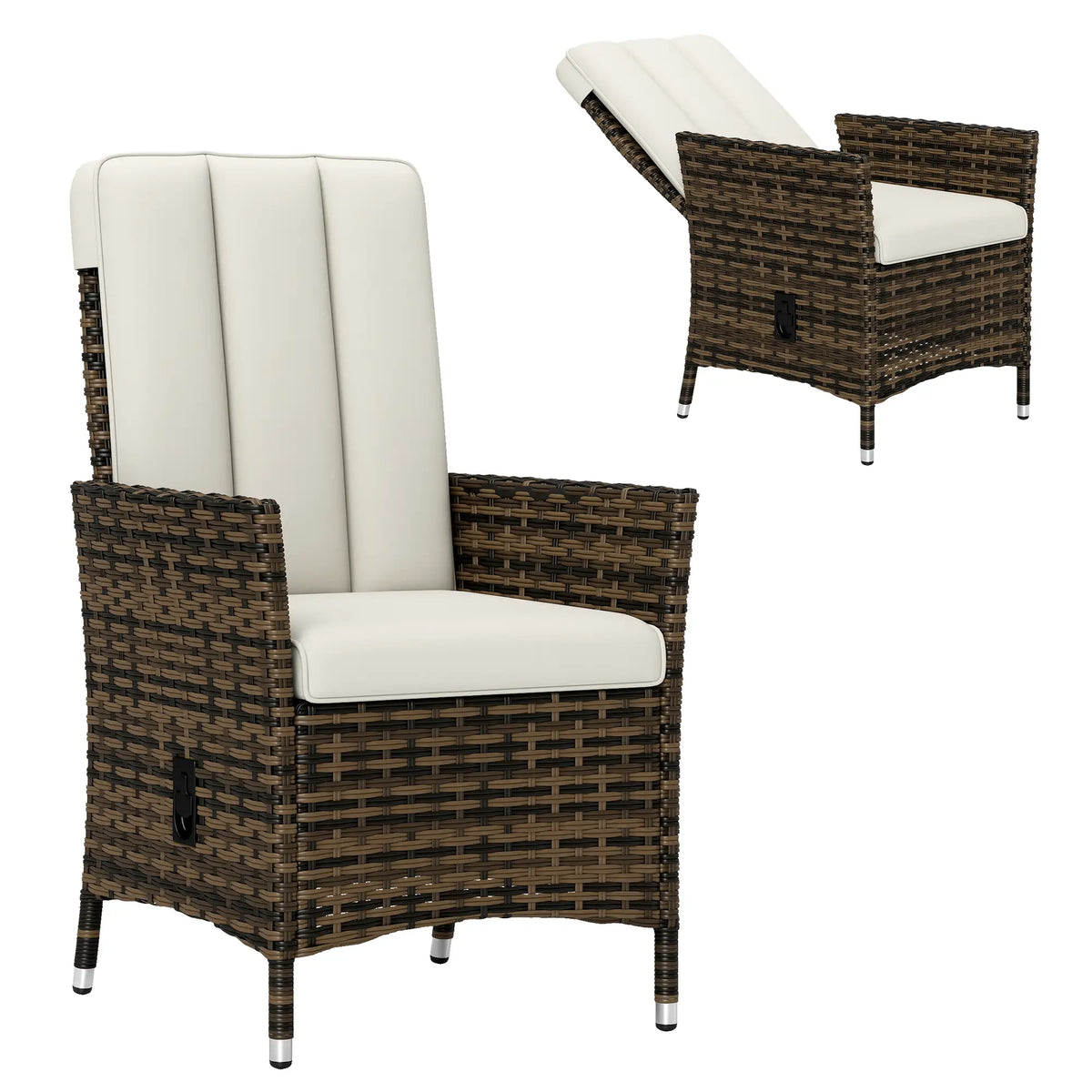 Wicker Outdoor Recliner Chair, Adjustable Backrest With Cushion, Cream White Wicker Chaise Loungers at Gallery Canada