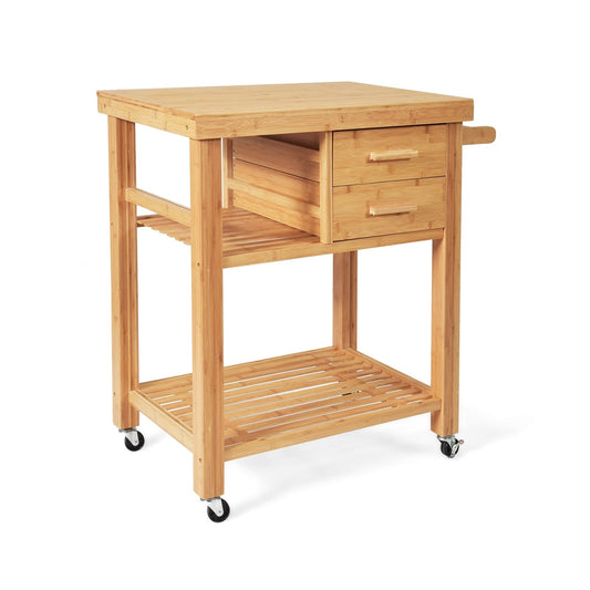 Bamboo Kitchen Trolley Cart with Tower Rack and Drawers, Natural at Gallery Canada