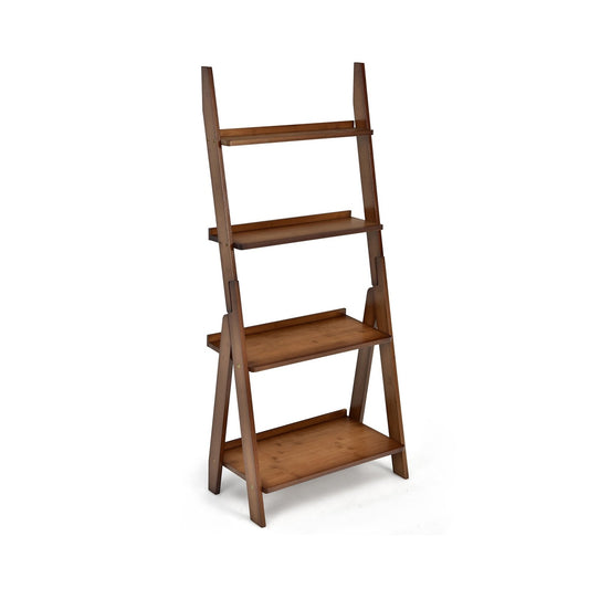 4-Tier Bamboo Ladder Shelf Bookcase for Study Room, Brown