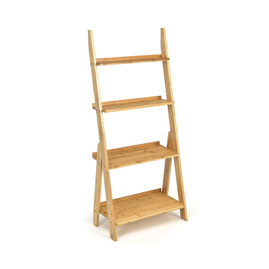 4-Tier Bamboo Ladder Shelf Bookcase for Study Room, Natural