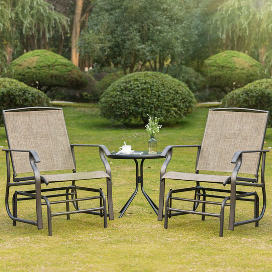 2 Outdoor Glider Chairs, 2 Person, Breathable Mesh, Steel Frame, Dark Brown Outdoor Rocking Chairs Dark Brown, Khaki at Gallery Canada