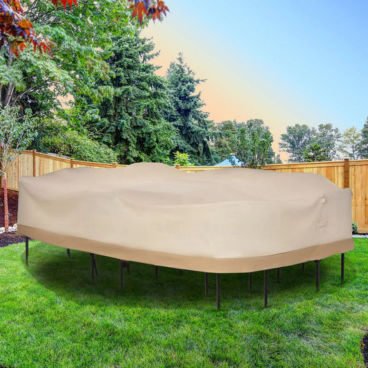 129.9-Inch Oval Patio Table and Chair Set Cover, Beige Coffee, Beige Patio Furniture Covers Coffee and Beige at Gallery Canada