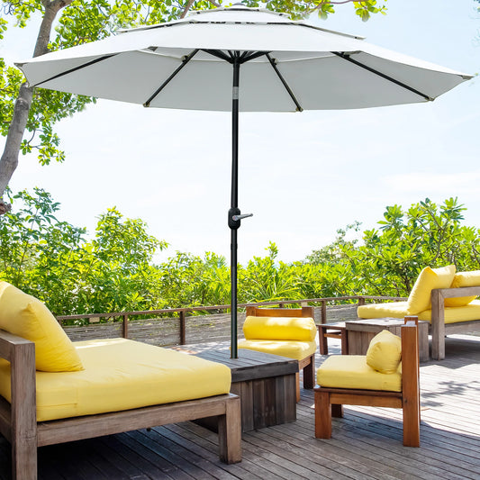 9FT 3-Tier Patio Umbrella, Crank & Tilt, Cream White Sun Umbrellas Cream White, Black at Gallery Canada