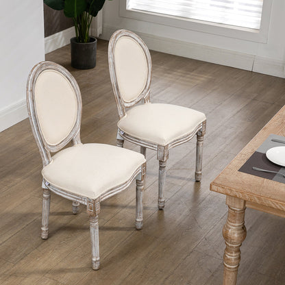 Dining Chairs Set of 2, French Style Linen Fabric Upholstered Kitchen Chairs with Backs and Wood Legs for Dining Room, Cream White at Gallery Canada