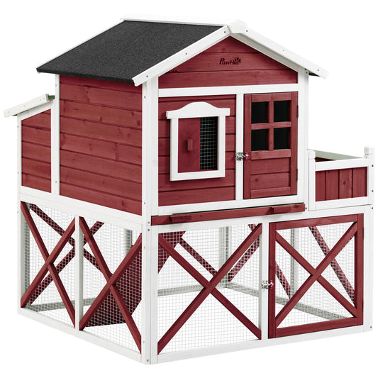 44" Chicken Coop, Wooden Hen Run House, Rabbit Hutch with Nesting Box, Removable Tray, Asphalt Roof, Planting Lattice, Red - Gallery Canada
