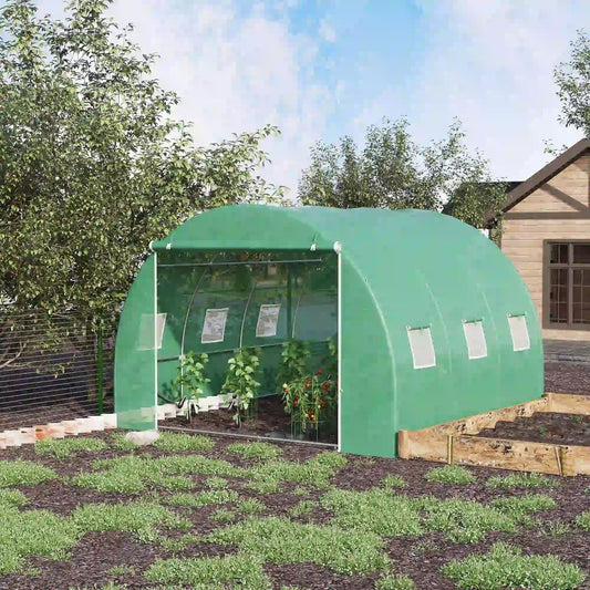 10' x 10' x 6.5' Walk-In Greenhouse, Transparent PE Cover, Zipper Doors Walk In Greenhouses Green at Gallery Canada