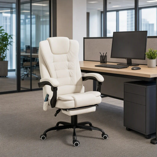 7-Point Vibrating Massage Chair, Reclining Office Chair with Footrest, Beige Massage Chairs Beige at Gallery Canada
