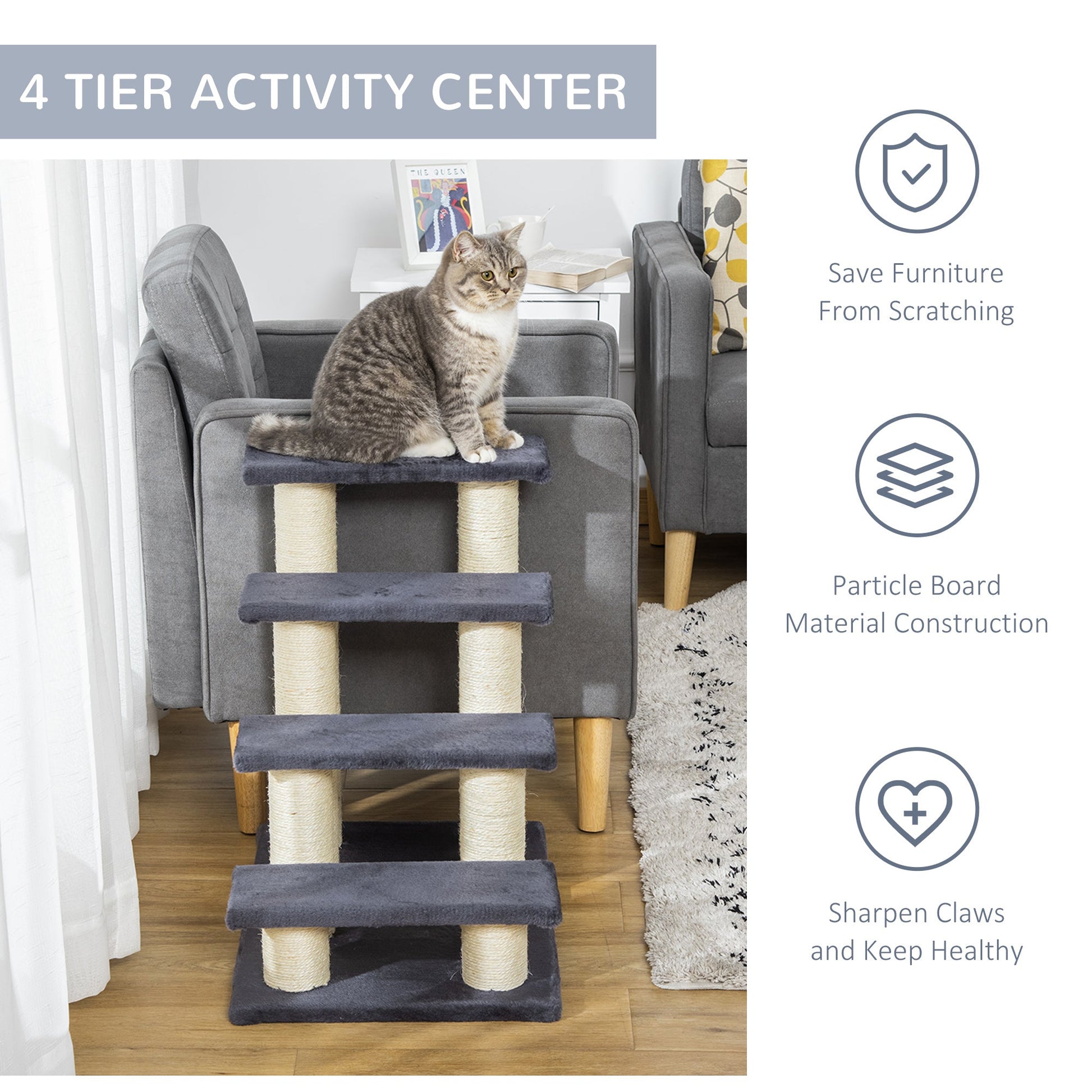 Cat Trees 4 Tier Pet Stairs Dog Cat 4 Steps Kitty Scatching Post Cat Scratch Furniture Dark Grey at Gallery Canada
