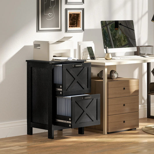 Vertical 2-Drawer Filing Cabinet, Rustic Farmhouse, A4 Letter Size, Distressed Black, Black Office Cabinets & Cupboards Distressed Black at Gallery Canada