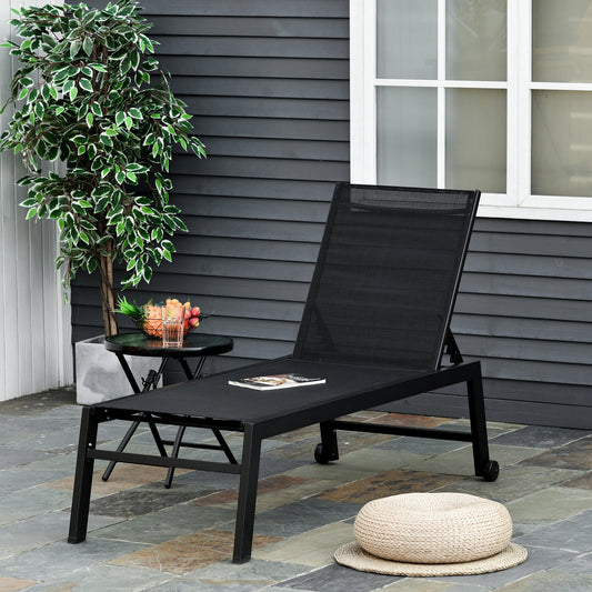 Outdoor Lounge Chair, 5-Position Reclining Backrest, 2 Wheels, Black Lounger Chairs Black at Gallery Canada