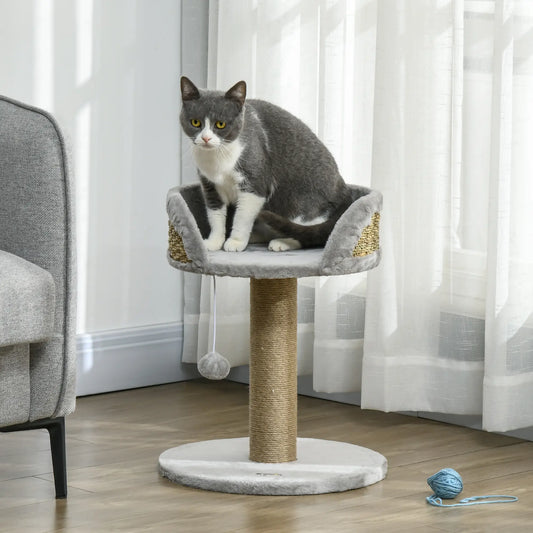 Cat Tree with Scratching Post, Toy Ball, Perch, 16" x 16" x 19", Grey