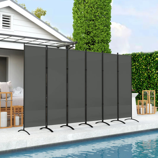6 Panel Folding Room Divider, UV30+ Privacy Screen, Dark Grey Side Awnings Dark Grey at Gallery Canada