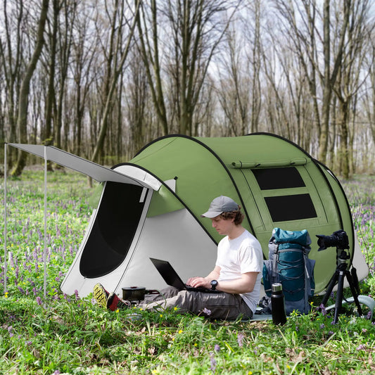 Pop Up Tent with Porch, 3000mm Waterproof, 2-3 Person, Green Camping Tents Green at Gallery Canada