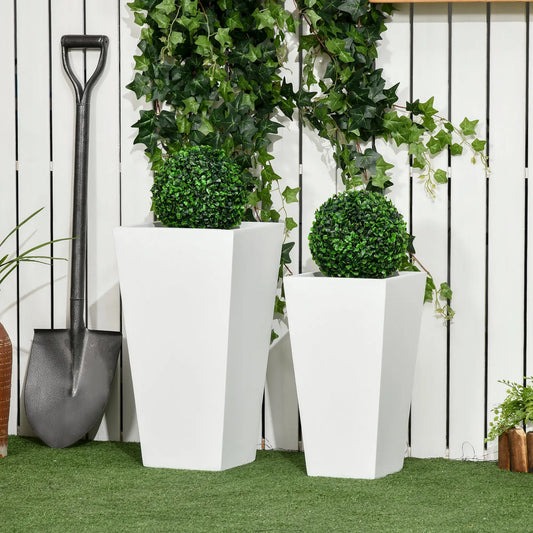 Set of 2 Tall Planters, 22" / 18", Outdoor Flower Pots, White Garden Accessories White at Gallery Canada