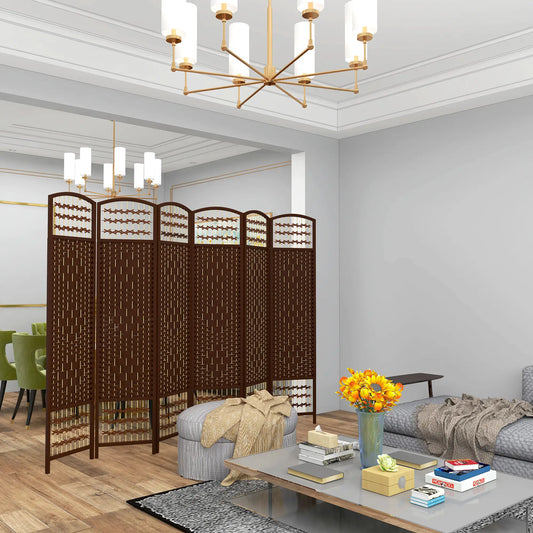 6 Panel Folding Room Divider, Portable Privacy Screen, Brown Room Dividers Brown at Gallery Canada
