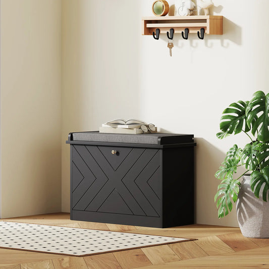 Shoe Storage Bench with Seat, Flip Drawer, Adjustable Shelf, 6 Pairs Shoe Storage Cabinets & Racks Black at Gallery Canada
