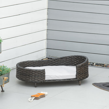 Rattan Pet Sofa Indoor &; Outdoor, Raised Wicker Dog Bed, Cat Couch, with Soft Cushion Washable Cover, for Small &; Medium Dogs, Charcoal Grey at Gallery Canada