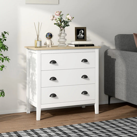 Modern 3 Drawer Dresser, Quiet Slides, White