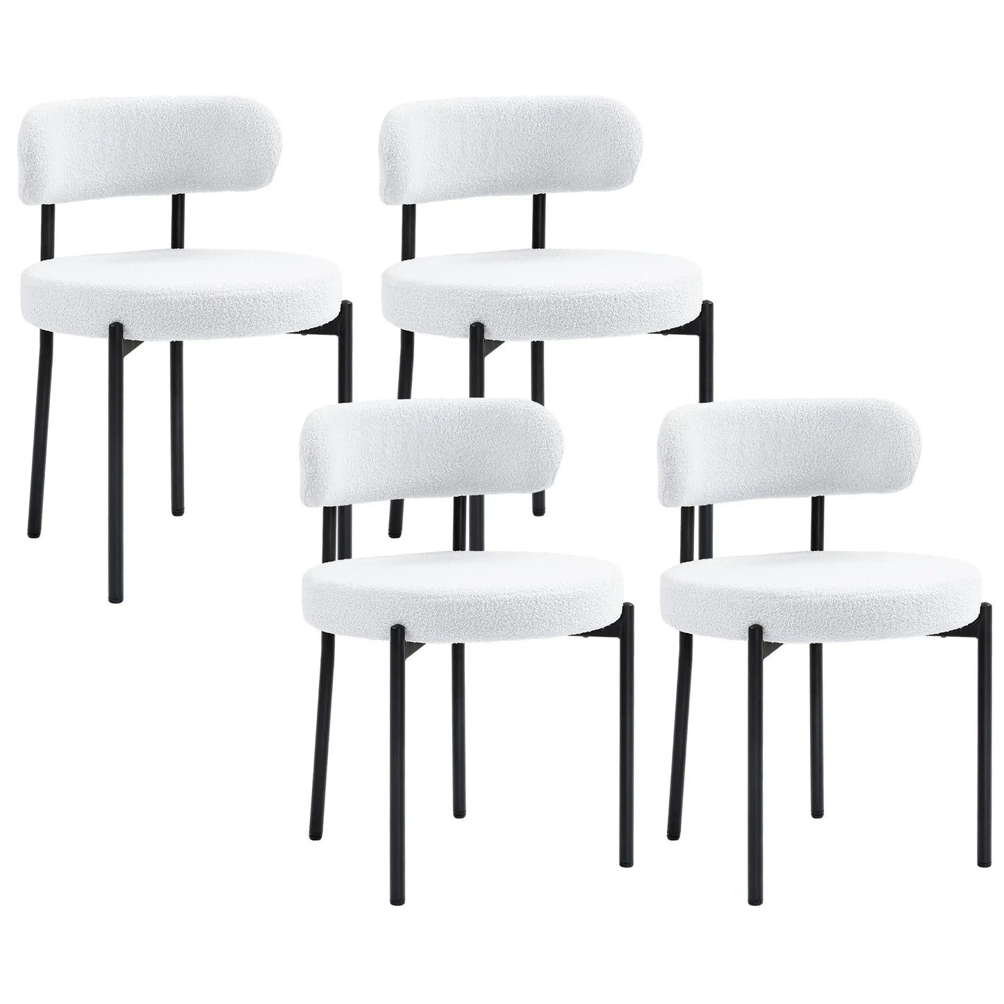 4 Kitchen Chairs, Modern Dining, Berber Fleece Upholstery, Steel Legs, Cream White Dining Chairs at Gallery Canada