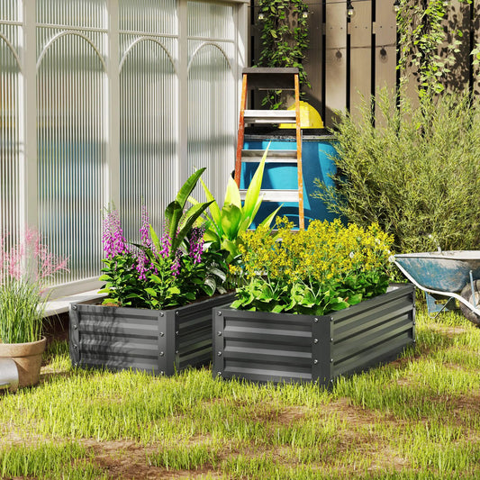 Galvanized Raised Garden Beds, Outdoor Planter Box, Set of 2, Light Grey Raised Garden Beds Light Grey at Gallery Canada
